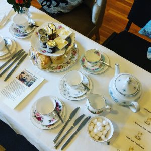 Afternoon Tea Dance setup for Christmas and other special occasions. Vintage China, scones and cakes