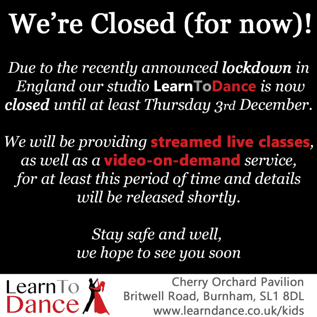 Lockdown Closure and Online Dance Lessons Announcement