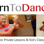 Learn To Dance logo, smiling dance couple, kid dancing and text stating reopening for private lessons and kid's classes from 12th April