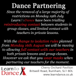 Dance Teacher Partnering news text on black background with Learn To Dance logo, address and website details