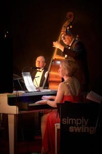 Close up of the pianist and double bass player from Simply Swing Band
