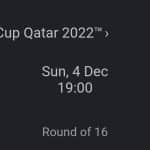 Screenshot of details of the England vs Senegal game on Sunday 4th December, for which we have cancelled our Sunday evening classes