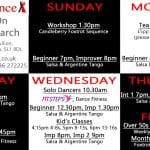 Schedule of the dances and classes we have this week