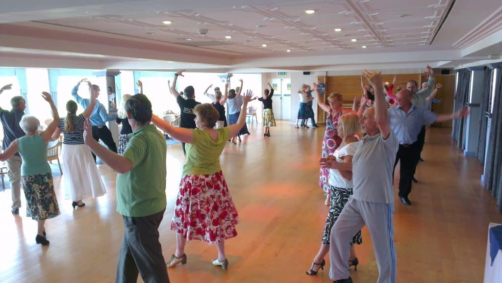 Dancers doing the Spanish Line in a Paso Doble sequence during our Torquay dance break at TLH Leisure Resort