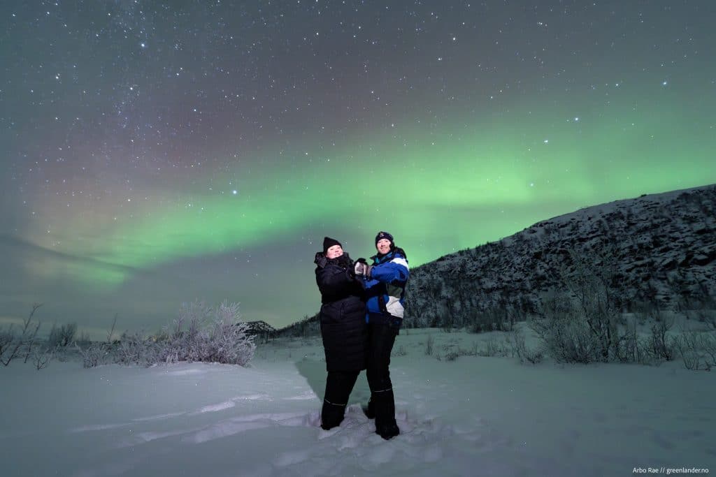 Antony and Emma dancing with the stars under the northern lights in tromso, norway