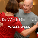 It's waltz week at Learn To Dance. The image shows a picture of a couple in a ballroom dance hold, with text overlaid saying "This is Where it Clicks" above "Waltz Week" and the Learn To Dance logo in the bottom right corner