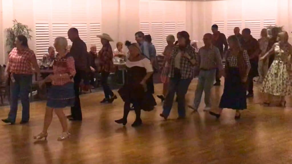 Group of dancers enjoying a line dancing routine at a Learn To Dance dance break.